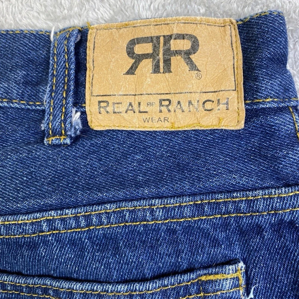 Real Ranch Jeans Men 35x32 Blue Denim  100% Cotton Straight Med Wash Workwear